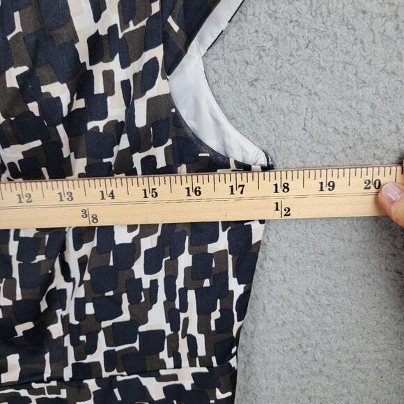 Ann Taylor Dress Womens 8 Black Brown Cream Geometric V-Neck Corpcore Siren - Picture 11 of 16